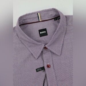Hugo Boss Liam Kent Stretch Button Up Shirt Mens 4XL Wine & Blue Geometric Print